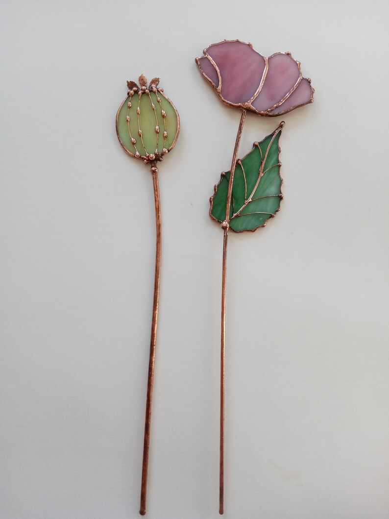 Stained Glass Opium Poppy Bouquet: Pink & Green Table Decor image 11
