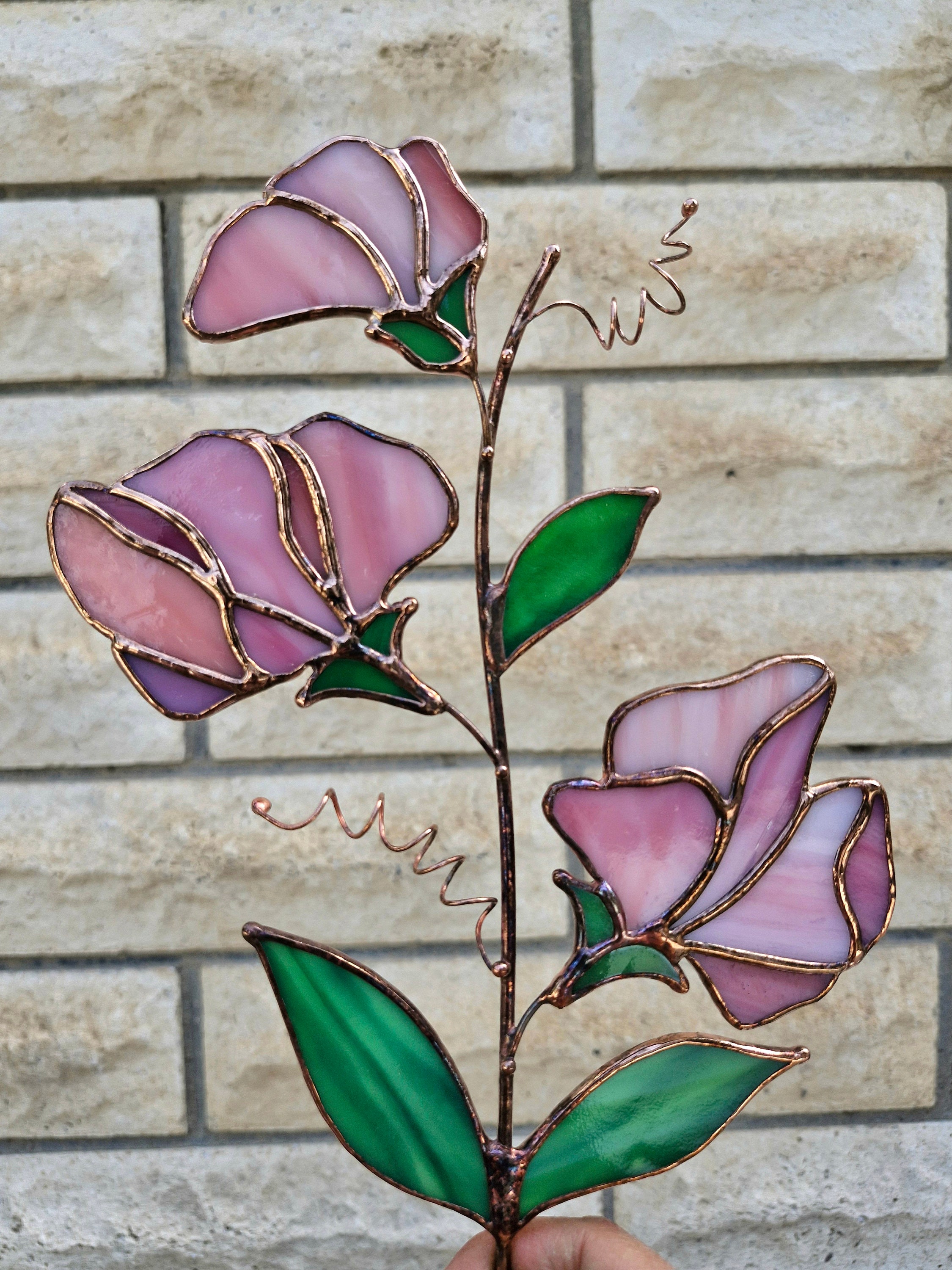 thumbnail image 2 of Handcrafted Stained Glass Pink Rose Suncatcher - November Birth Flower Home Decor 2 of 14