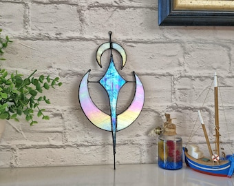 Stained Glass Moon and Star Suncatcher: Iridescent Window Hanging, Gift for Her Him Christmas Home Window Wall Decor
