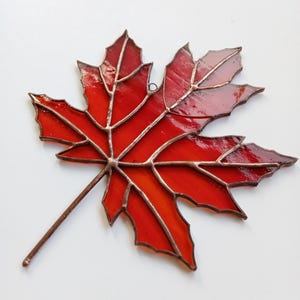 Stained Glass Sycamore Leaf Suncatcher: Autumn Colors Window Hanging image 12