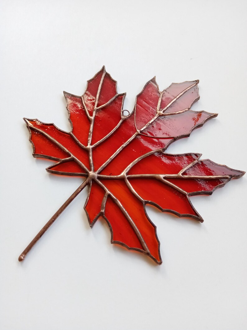 Stained Glass Sycamore Leaf Suncatcher: Autumn Colors Window Hanging image 12