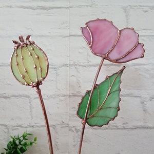 Stained Glass Opium Poppy Bouquet: Pink & Green Table Decor image 3