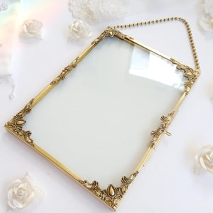 Glass Photo Frame Rectangle Brass Gold Color Antique Rustic Style, Photo Frame Home Decor, Photo Frame Wedding Decor, Frame Gift for Her