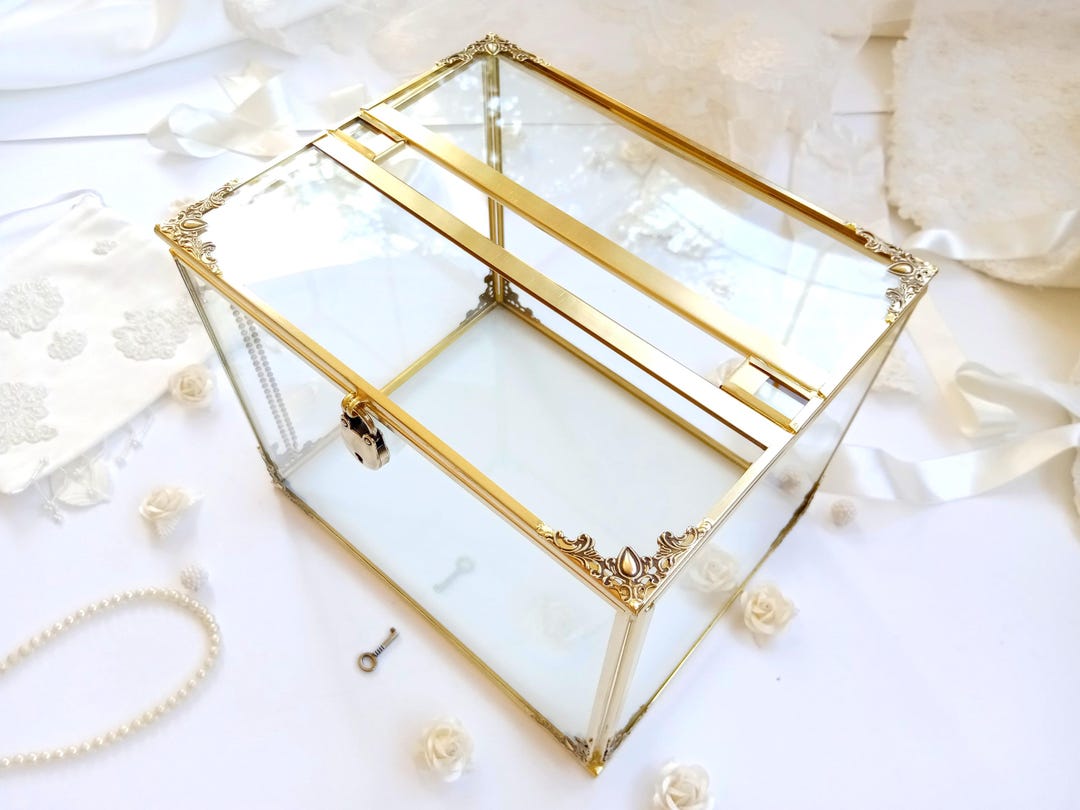 Rustic Gold Glass Wedding Card Box With Lock & Card Slot - Etsy