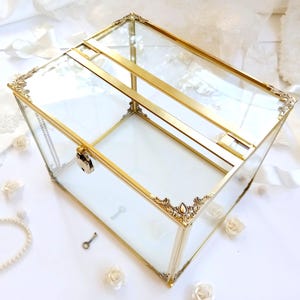 Hochzeitskarte & Spardose mit Kartenschlitz und Schloss, Glas und Messing Rustikale abschließbare Hochzeitsbox, Goldfarbe Hochzeitskartenbox, Hochzeitsdeko