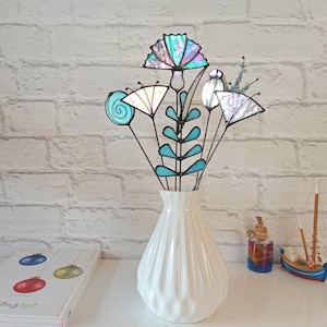 Stained Glass Wildflower Bouquet Suncatcher: Iridescent Home Decor