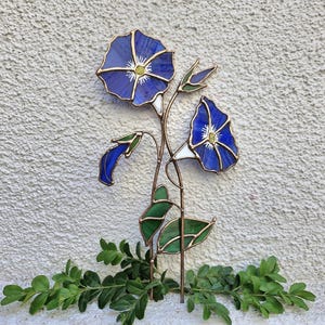 Stained Glass Morning Glory Suncatcher: September Birth Flower Decor