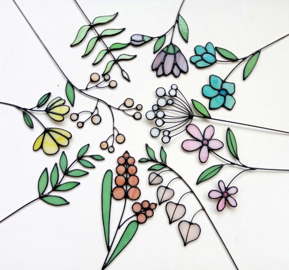 Stained Glass Wildflower Bouquet: Pastel Flower Suncatcher, Garden Decor