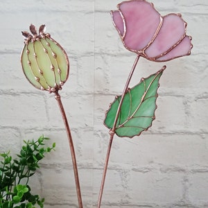 Stained Glass Opium Poppy Bouquet: Pink & Green Table Decor image 7
