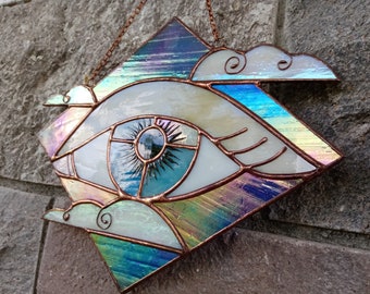 Acchiappasole in vetro colorato, occhio blu in vetro colorato appeso, decorazione per la casa con finestra e occhio iridescente perlato, regalo per lei e lui