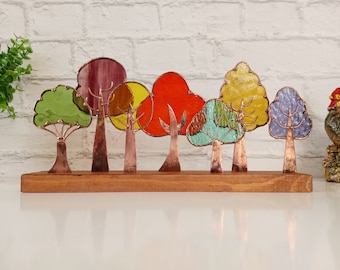 Stained Glass Tree Suncatcher: Rainbow Colors Home Decor