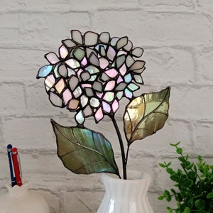 Stained Glass Everlasting Hydrangea Pearlescent White Color, Stained Glass Hydrangea Flower Home Table Decor