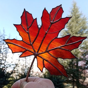 Stained Glass Sycamore Leaf Suncatcher: Autumn Colors Window Hanging