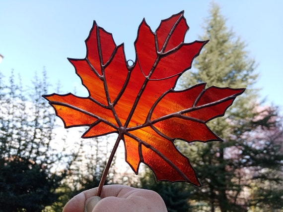 Stained Glass Sycamore Leaf Suncatcher: Autumn Colors Window Hanging
