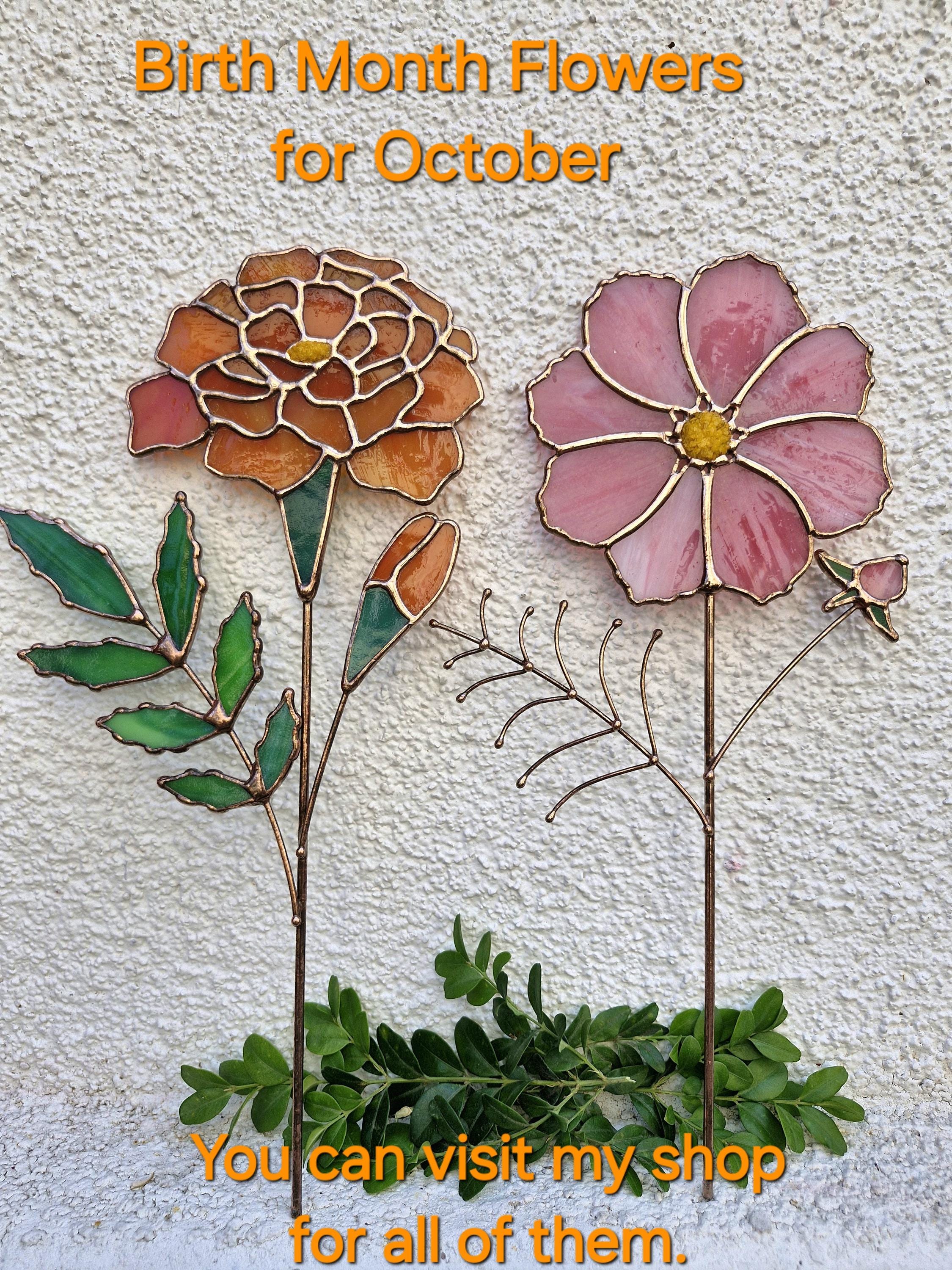 Stained Glass Pink Cosmos Flower Suncatcher: October Birth