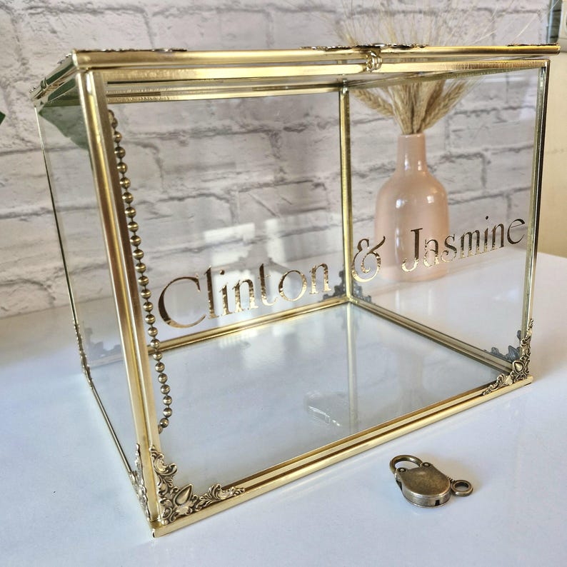 Rustic Gold Glass Wedding Card Box With Lock & Card Slot - Etsy