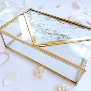 Glass and Brass Gold Color Box, Jewelry Box & Wedding Memories Keepsake Box, Photo Box, Letter Box, Box for Memories, Home/Wedding Decor