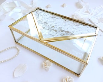 Glass and Brass Gold Color Box, Jewelry Box & Wedding Memories Keepsake Box, Photo Box, Letter Box, Box for Memories, Home/Wedding Decor