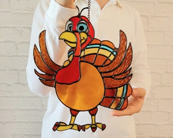 Atrapasol de pavo de vidrio coloreado: colgante de ventana para Acción de Gracias