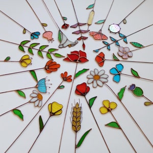 Stained Glass Everlasting Wildflowers 3 or up to 25 Pieces, Poppy Daisy and More Colorful Flower, Create Your Wildflower Bouquet!