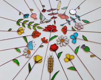 Stained Glass Everlasting Wildflowers 3 or up to 25 Pieces, Poppy Daisy and More Colorful Flower, Create Your Wildflower Bouquet!