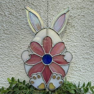 Stained Glass Easter Bunny Suncatcher: Egg Flower Hanging Ornament
