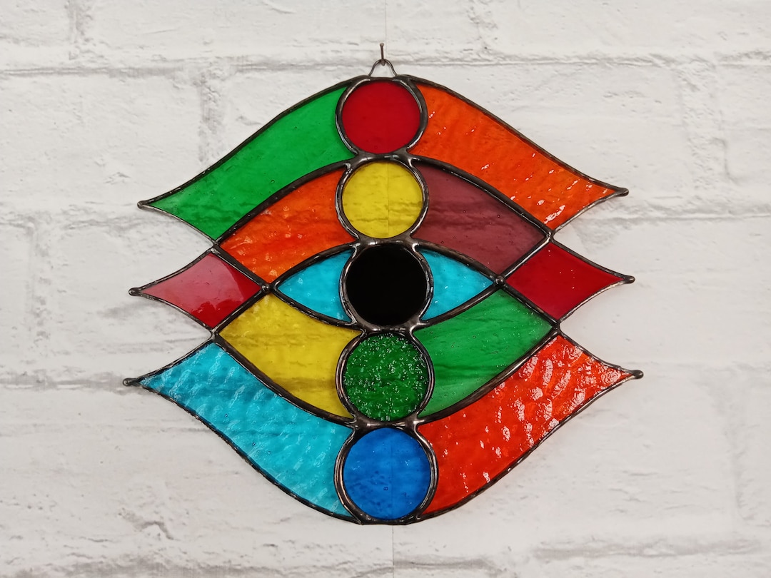 Stained Glass Eyes Suncatcher Hanging, Stained Glass Rainbow Colors