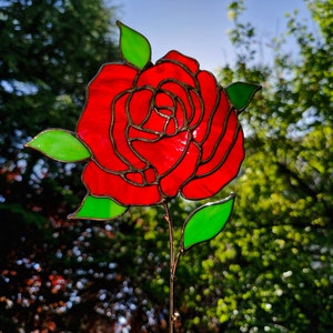 Stained Glass Red Rose Everlasting Flower Suncatcher Table Desk Home Decor, Birth Month Flower for June, Gift for Her Mothers Day Newborn