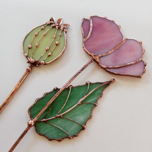 Stained Glass Opium Poppy Bouquet: Pink & Green Table Decor image 8