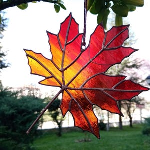 Stained Glass Sycamore Leaf Suncatcher: Autumn Colors Window Hanging image 11