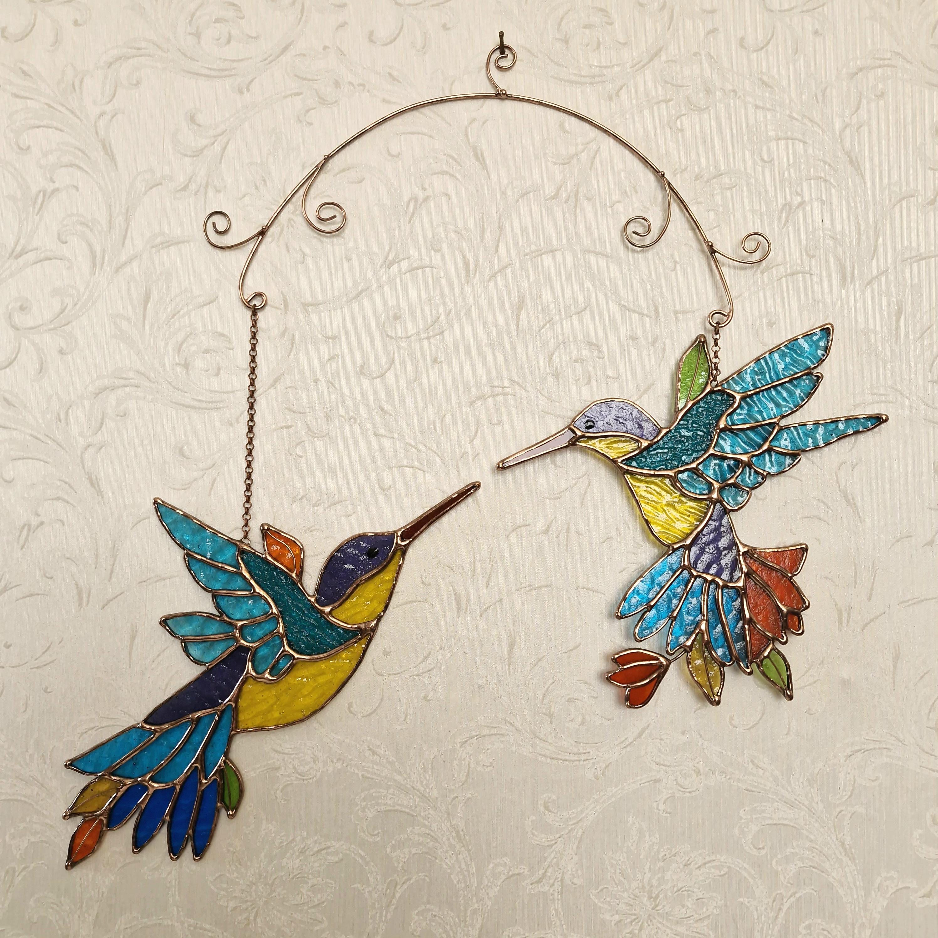 BOXCASA Acchiappasole In Vetro Colorato Con Colibrì, Decorazione Per Finestra, 15,2x12,7 Cm, Regalo Per Amanti Uccelli - 2