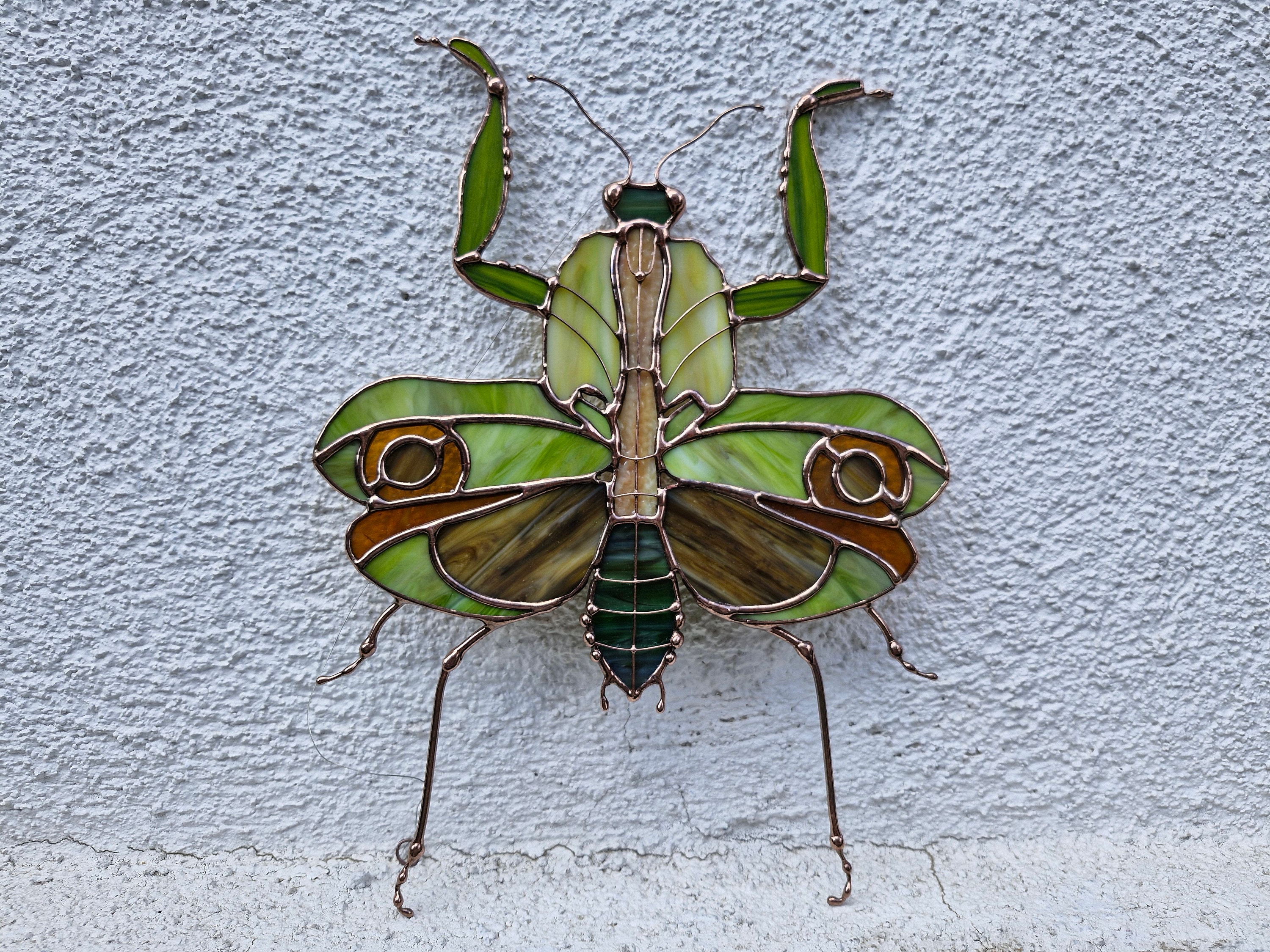 Stained Glass Praying Mantis Suncatcher, Insect Window Hanging