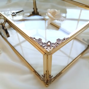 Scatola con serratura in stile rustico antico color oro in vetro e ottone, portagioie, scatola ricordo per ricordi di nozze, scatola per foto, arredamento per la casa