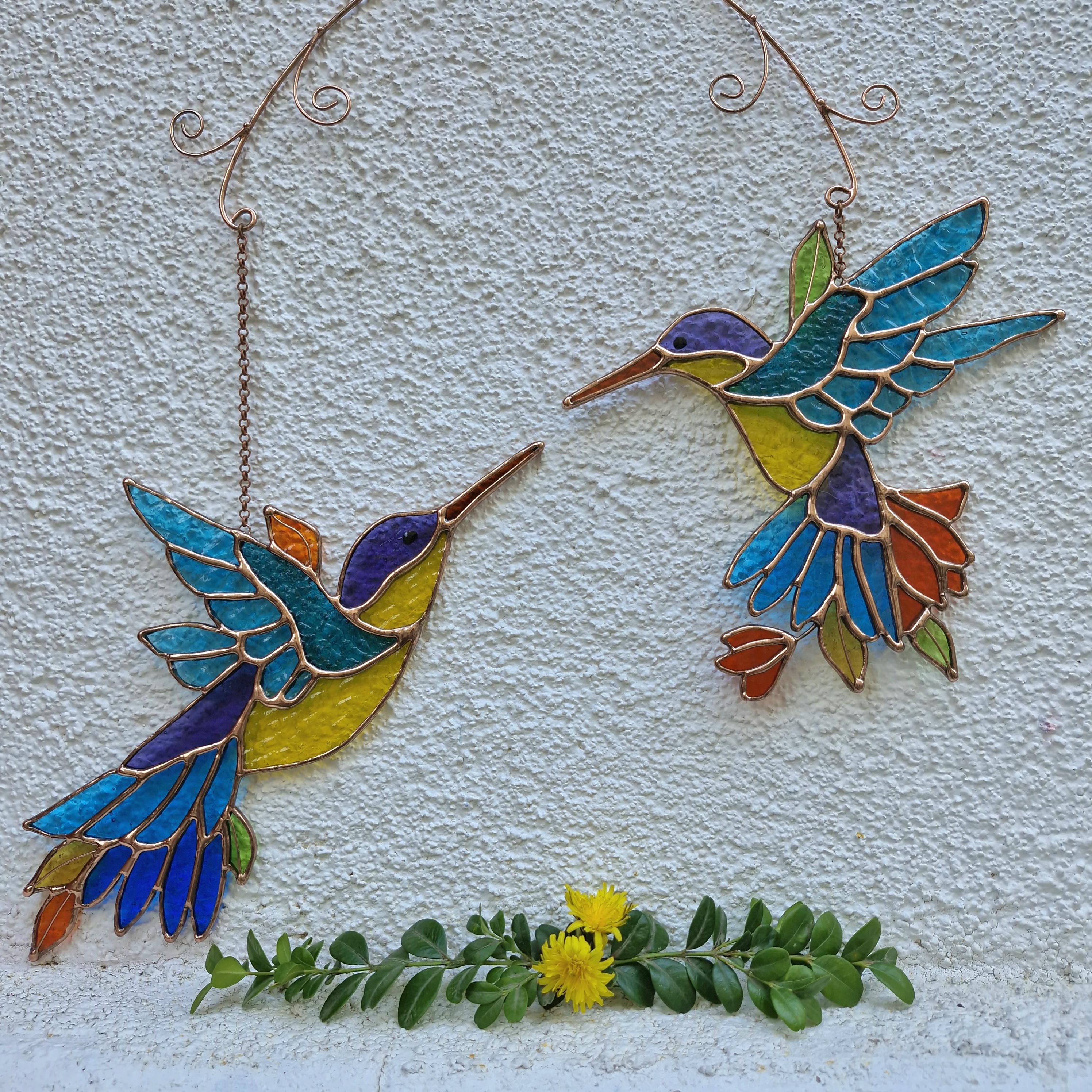 BOXCASA Acchiappasole In Vetro Colorato Con Colibrì, Decorazione Per Finestra, 15,2x12,7 Cm, Regalo Per Amanti Uccelli - 3