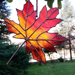Stained Glass Sycamore Leaf Suncatcher: Autumn Colors Window Hanging image 13