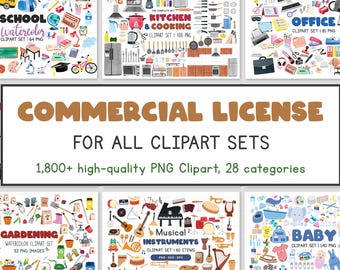 Commercial License for All Clipart Sets, 1800+ PNG Clipart, Future Releases Included (Digital Download)