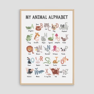 Animal Alphabet Poster, ABC Poster, Printable Wall Art, Pastel Educational Poster, Kids Room Decor, Alphabet Animals Poster Digital Download
