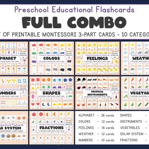 Big Set Of Preschool Flashcards Printable, Montessori 3-Part Cards, Toddlers Playroom, Homeschool Education Material, Nomenclature Cards