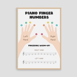 Poster con i numeri delle dita al pianoforte, teoria musicale, stampa artistica da parete sull'educazione musicale, decorazione per aule di musica, poster Montessori per pianoforte, download digitale