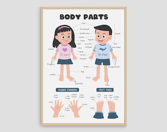 Body Parts Poster Montessori Homeschool Educational Posters For Kids, Preschool Classroom Decor, My Body Printable Wall Art Digital Download