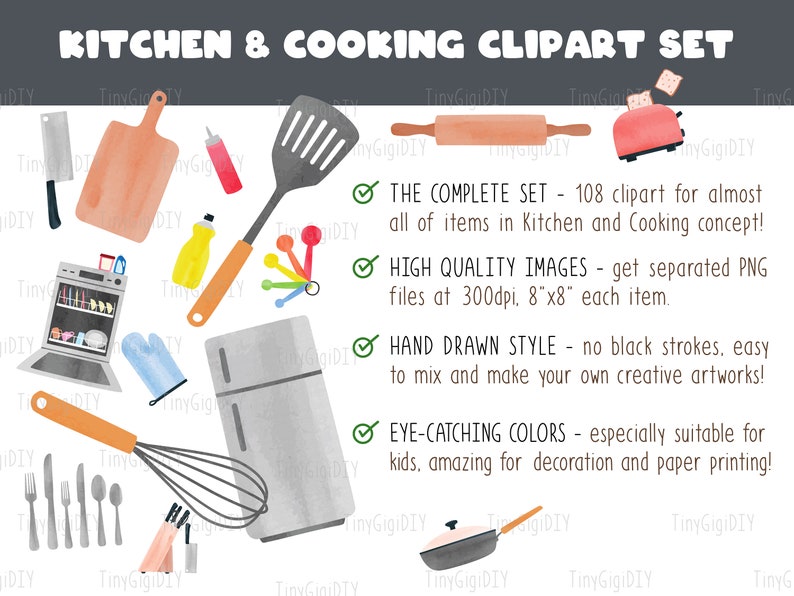 Kitchen Utensils Clipart Bundle, Cooking Clipart Set Png, Kitchen Png, Cooking Png, Kitchen Supplies Sublimation Download, Kitchen Clipart image 7