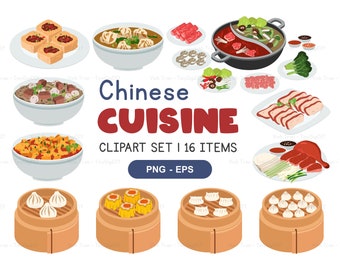 Imágenes prediseñadas de comida china: Dim Sum, Pato Pekín (descarga digital PNG y EPS)