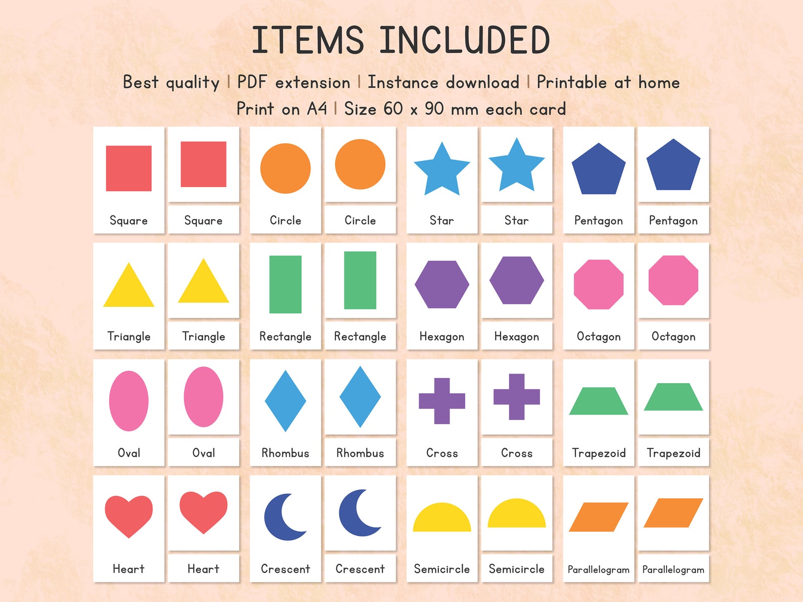 Shapes Flashcards Printable, Geometric Flash Cards, Montessori 3-part ...