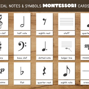 Music Notes And Symbols Montessori 3-Part Cards, Musical Notations Nomenclature Flashcards PDF, Learn Music Matching Activity For Kids