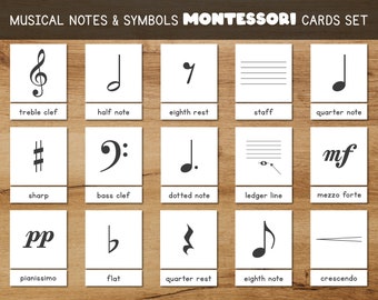 Music Notes And Symbols Montessori 3-Part Cards, Musical Notations Nomenclature Flashcards PDF, Learn Music Matching Activity For Kids