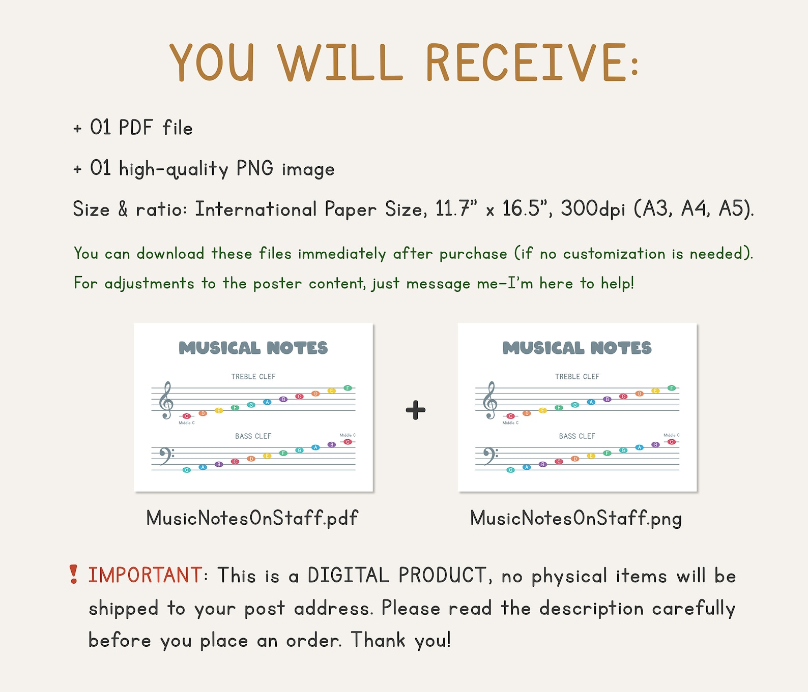 Music Notes Chart: Treble & Bass Clef Printable (PDF, PNG) - Etsy