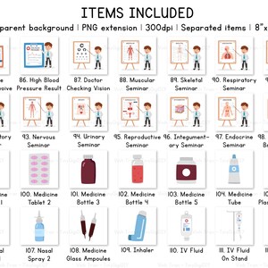 May include: A set of 12 colorful illustrations featuring a doctor teaching different medical topics. The illustrations include topics such as high blood pressure, checking vision, muscular seminar, skeletal seminar, respiratory seminar, digestive seminar, circulatory seminar, nervous seminar, urinary seminar, reproductive seminar, integumentary seminar, endocrine seminar, and doctor showing broken bones. The illustrations are perfect for medical education and training.