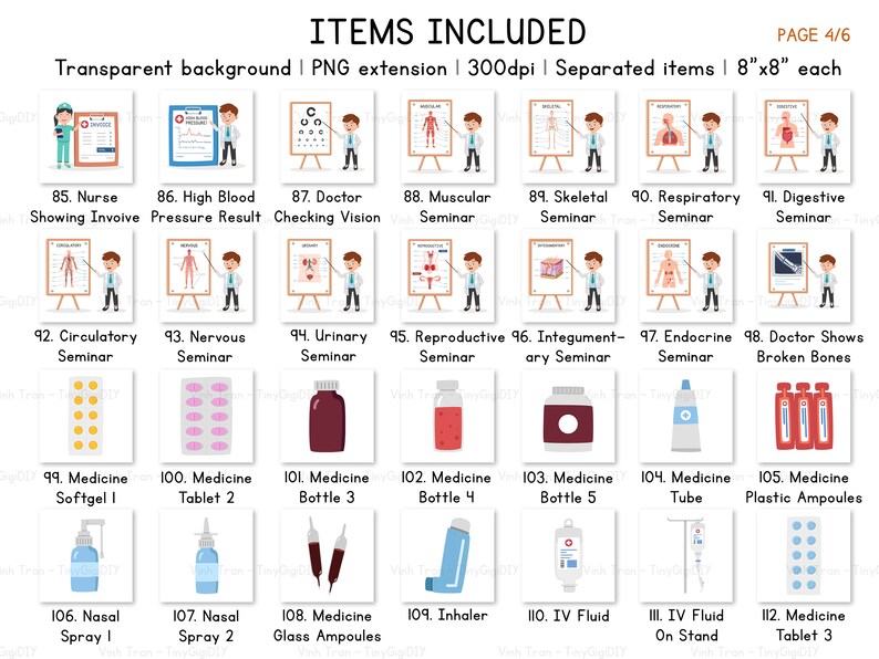 May include: A set of 12 colorful illustrations featuring a doctor teaching different medical topics. The illustrations include topics such as high blood pressure, checking vision, muscular seminar, skeletal seminar, respiratory seminar, digestive seminar, circulatory seminar, nervous seminar, urinary seminar, reproductive seminar, integumentary seminar, endocrine seminar, and doctor showing broken bones. The illustrations are perfect for medical education and training.