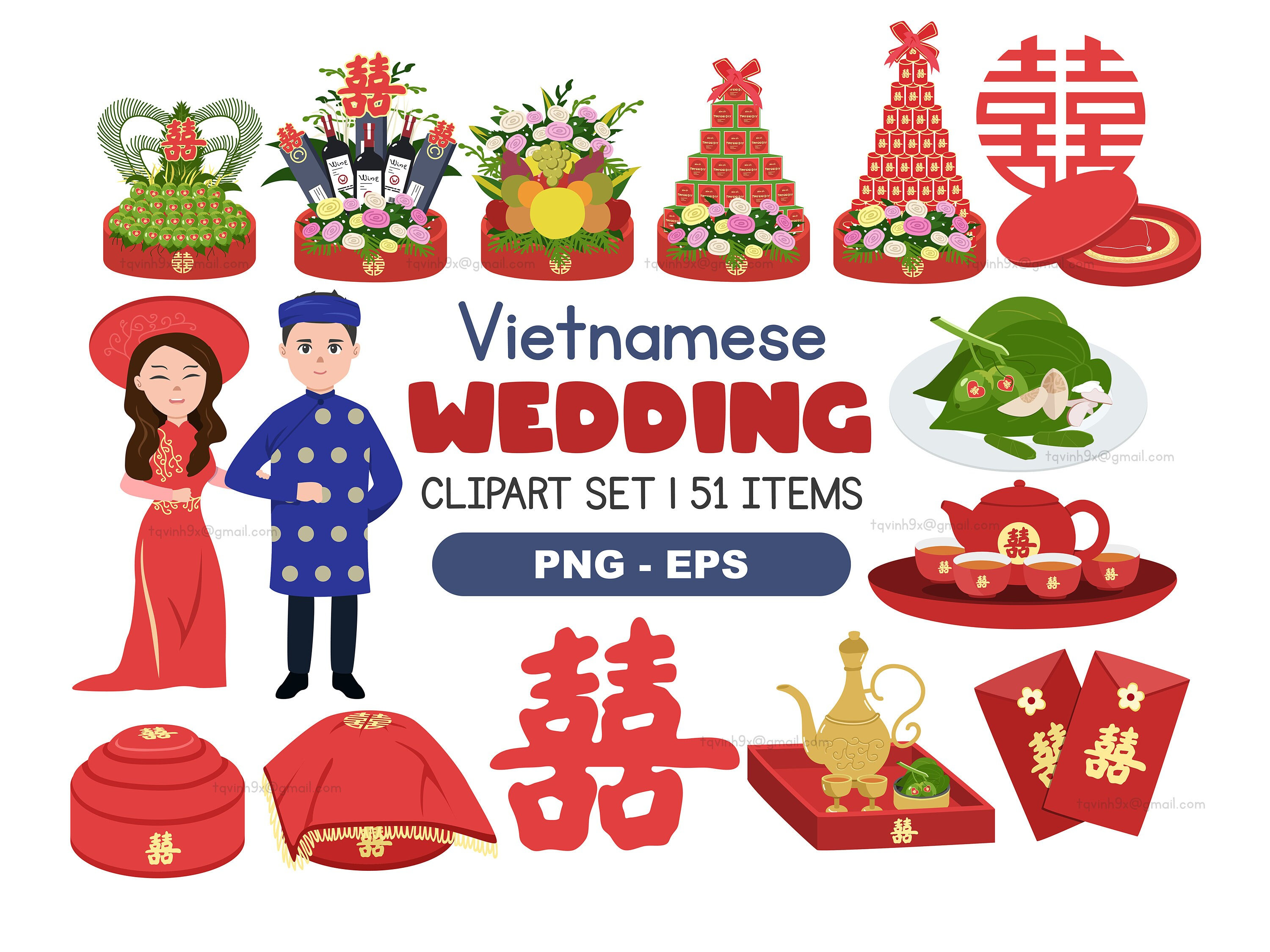 Vietnamese Wedding Clipart Set Marriage Clipart Png Eps - Etsy