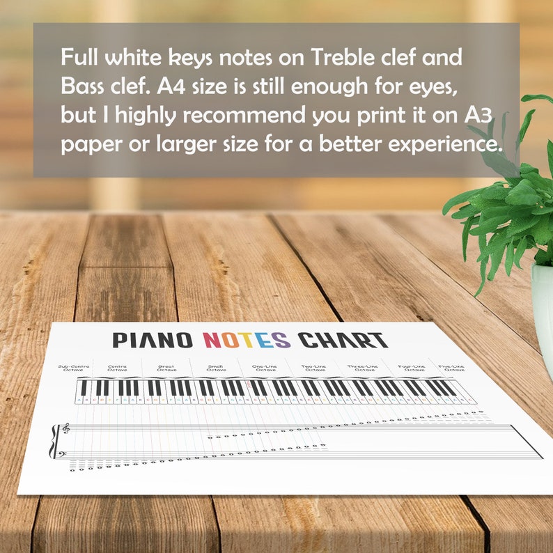 Piano Keyboard With Notes on Treble Bass Clef Chart Piano Etsy
